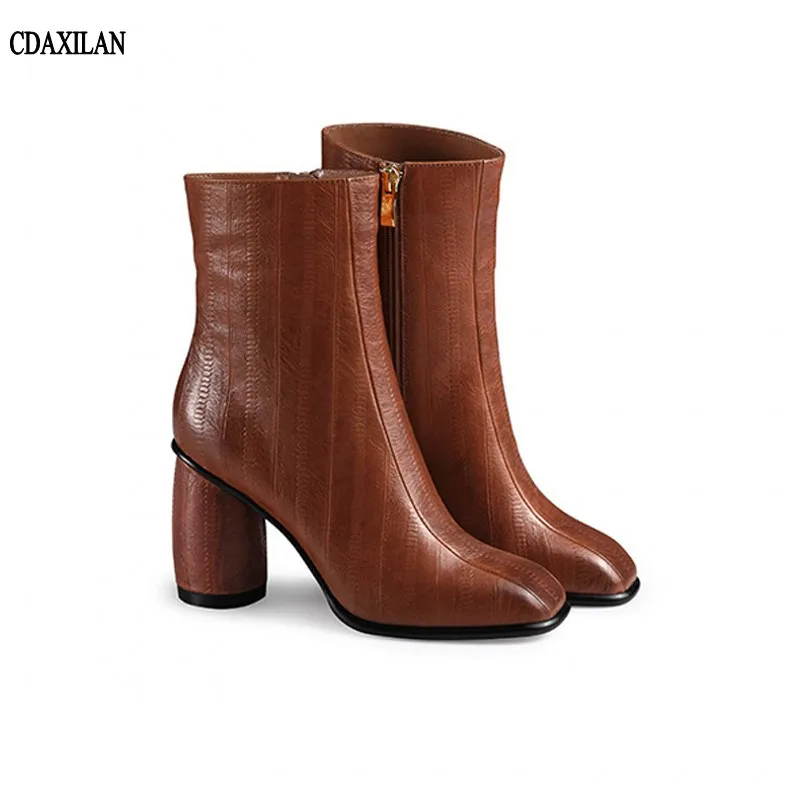 CDAXILAN Новые поступления женские ботинки натуральная кожа круглый с квадратным