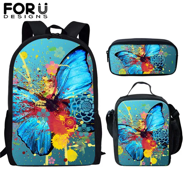 FORUDESIGNS/детей школьные сумки 3D Красота бабочка животный принт 3 шт./компл. Детские рюкзаки для девочек Для женщин школьный рюкзак, школьный рюкзак - Цвет: HME715CGK
