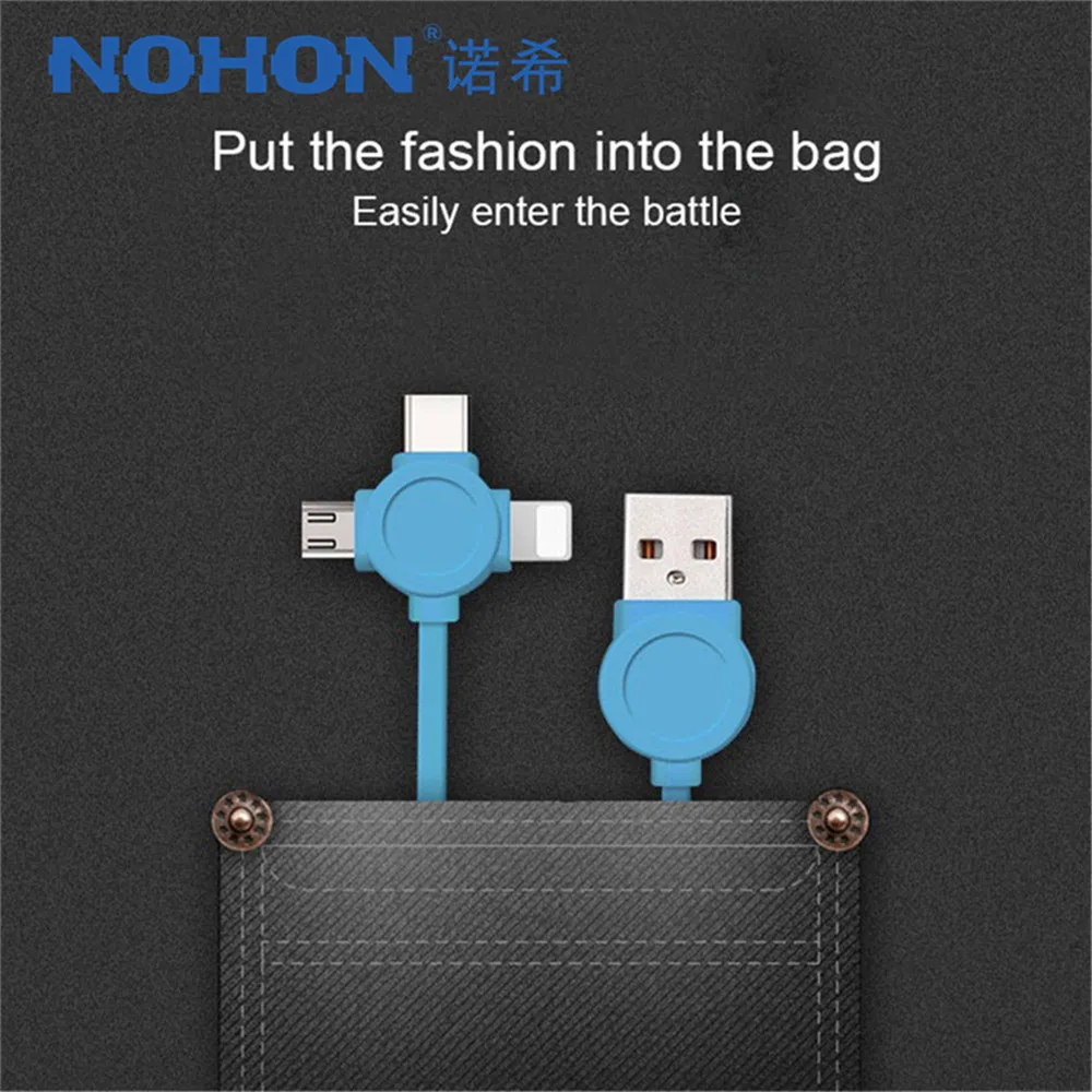 NOHON 3 в 1 USB кабель type C Lighting зарядный кабель для iPhone X 7 8 Plus IOS для Xiaomi huawei samsung кабели быстрой зарядки 1 м