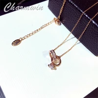charmwin new fashion cubic zirconia short necklaces women rhinestone circle pendant necklaces clavicle necklace pn344