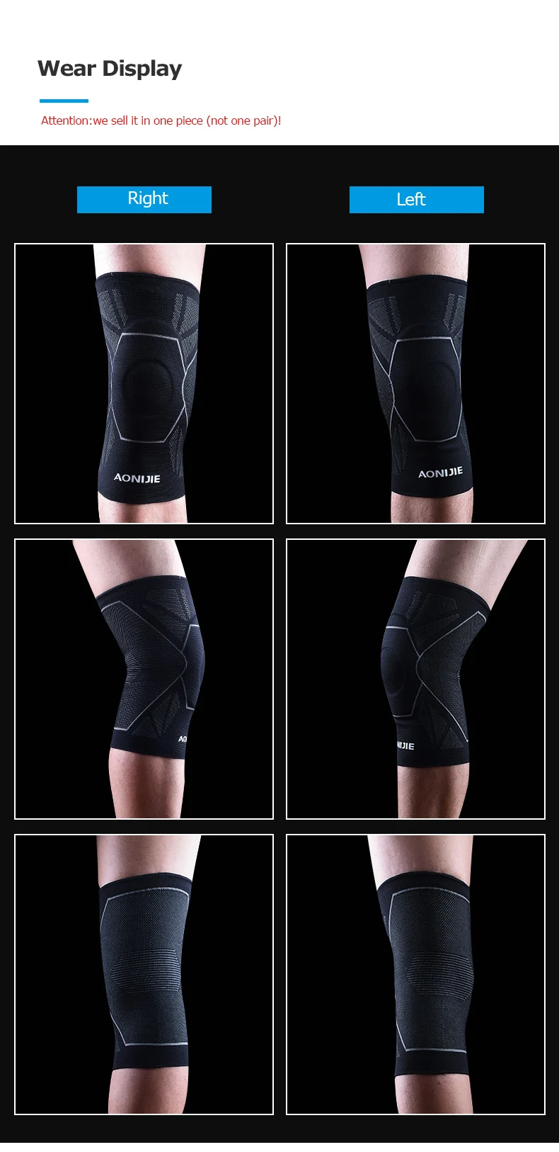 AONIJIE E4108 One Piece Protective Knee Brace Support Compression Sleeve Knee Pad Wrap Volleyball Kneepad For Arthritis Running