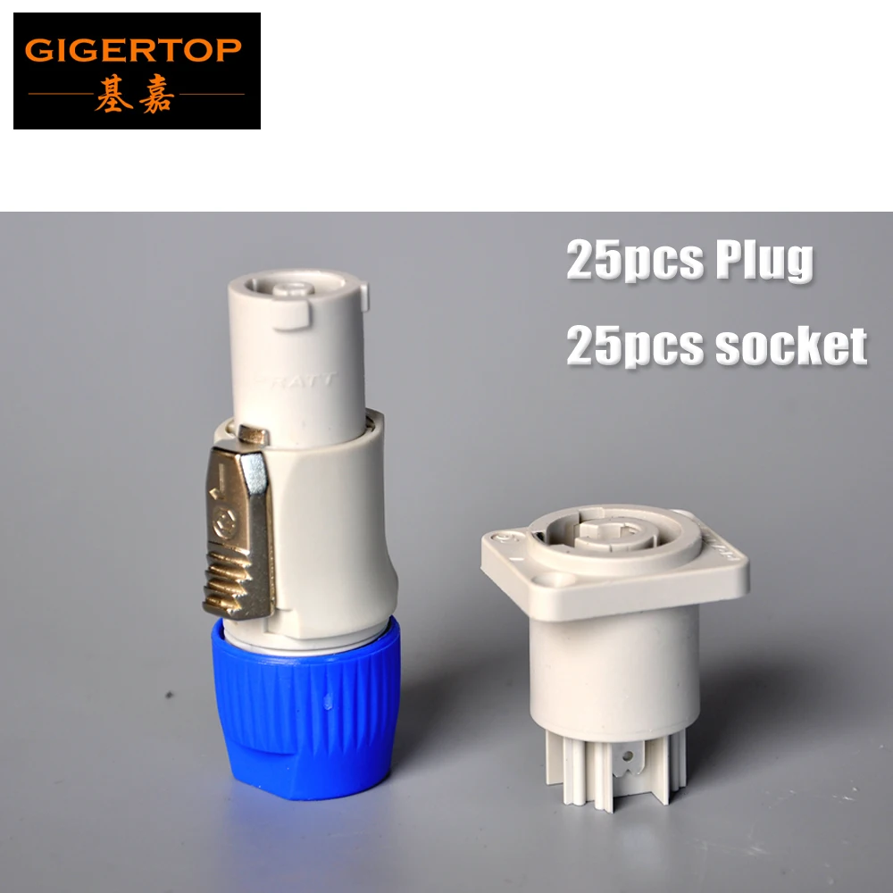 TIPTOP 25 Sets Stage Light Power Out Connector with Power Socket Good Plastic Materials 3 Pin Lockable Design