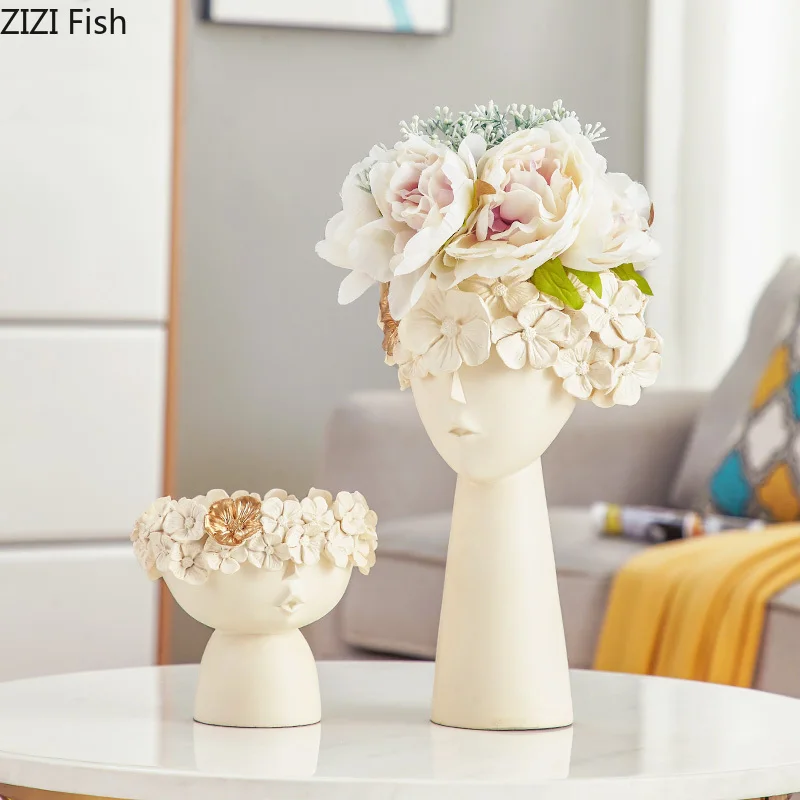 Character Statue Vase Two-piece Set Creative Resin Vase Ornaments Nordic Style Home Decoration Vase Ornaments