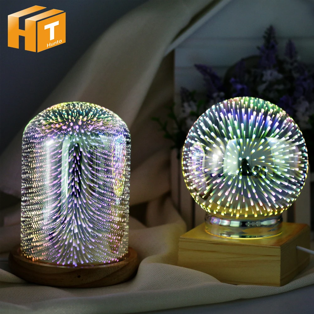3D Светодиодная лампа для украшения Стекло Крышка Настольная лампа USB Романтический Красочные Фейерверк Night Light Home отель в стиле АР-деко светодиодный освещения