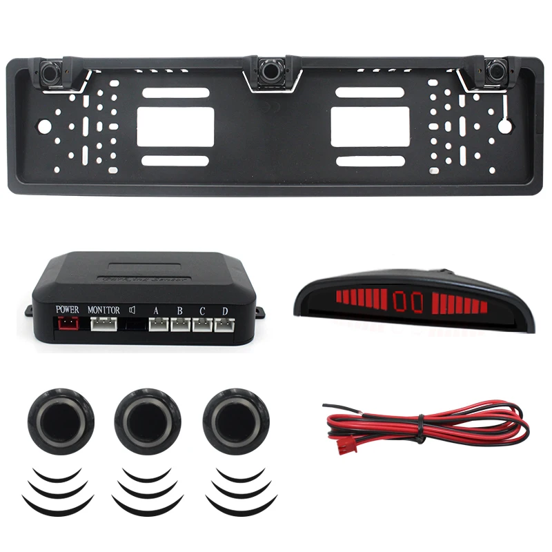 Светодиодная автомобильная система датчиков для парковки с 3 ультразвуковыми