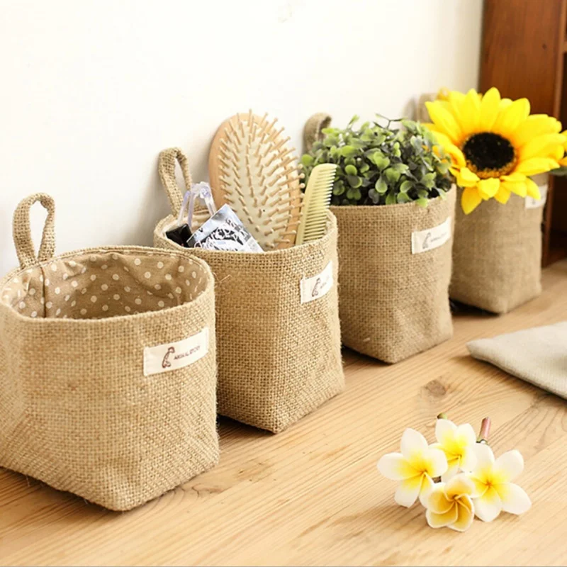 Cotton Linen Hanging Basket High Quality Home Garden Office Bag Organiser For Flower Gadgets Desk Decors | Дом и сад