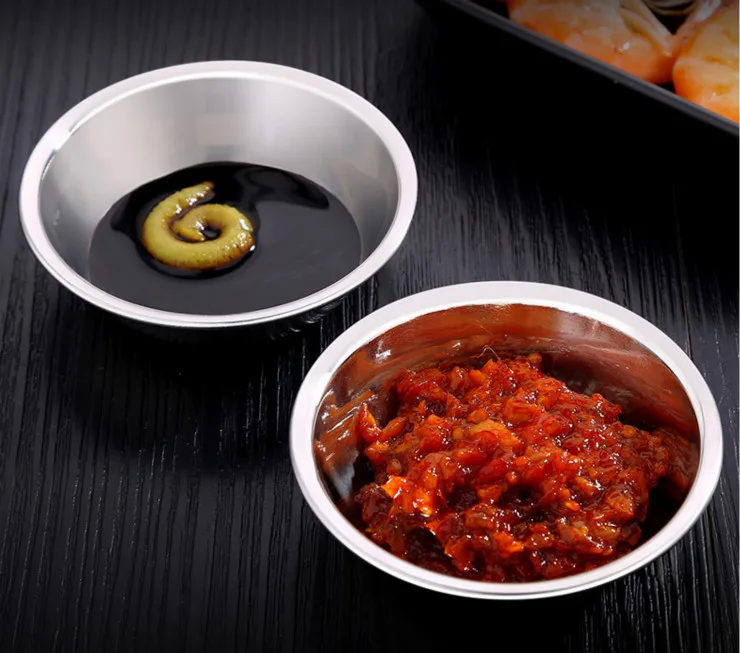 

Barbecue Round Single Grid Sauce Sauce Dish 304 Stainless Steel Soy Sauce Vinegar Dish Small Dish 3 Pieces per Lot