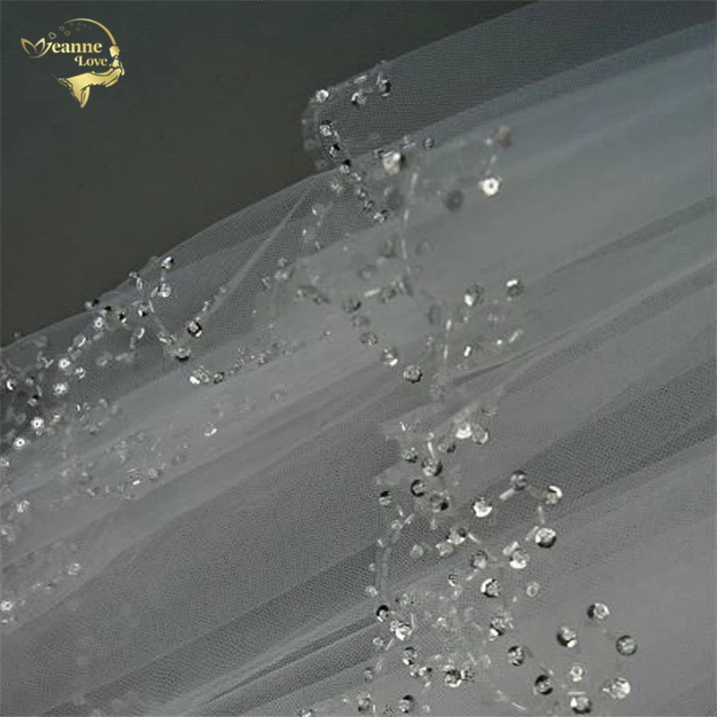

Wholesale 60cm-80cm Two Layers White Ivory Wedding Veil With Comb Sequins Bridal Veil Wedding Accessories Veu De Noiva OV4919