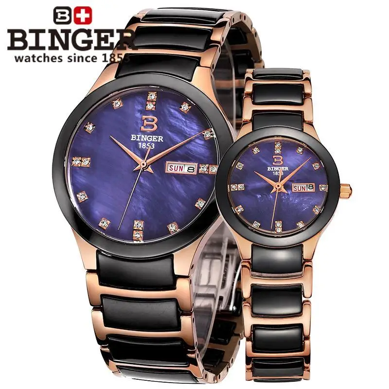 Switzerland Binger Space ceramic мужские часы модные кварцевые Стразы Часы для влюбленных