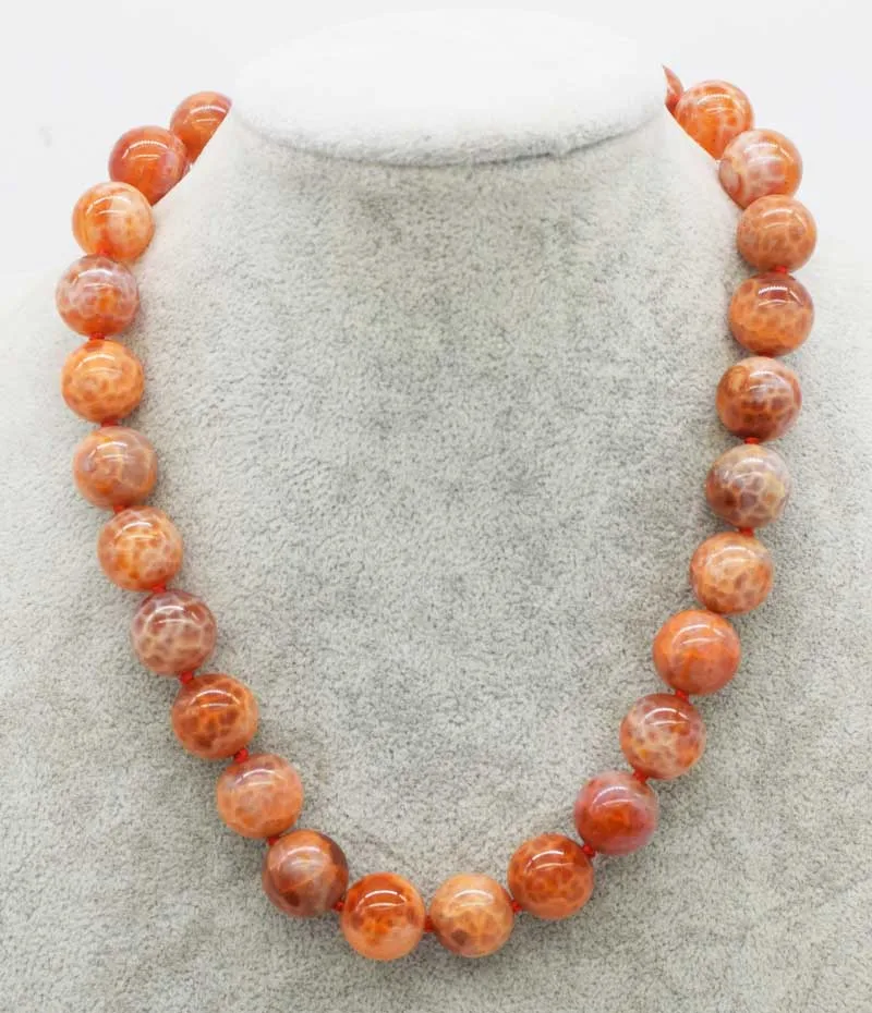 

wholesale 14mm red fire agate round necklace 18inch FPPJ nature beads for woman