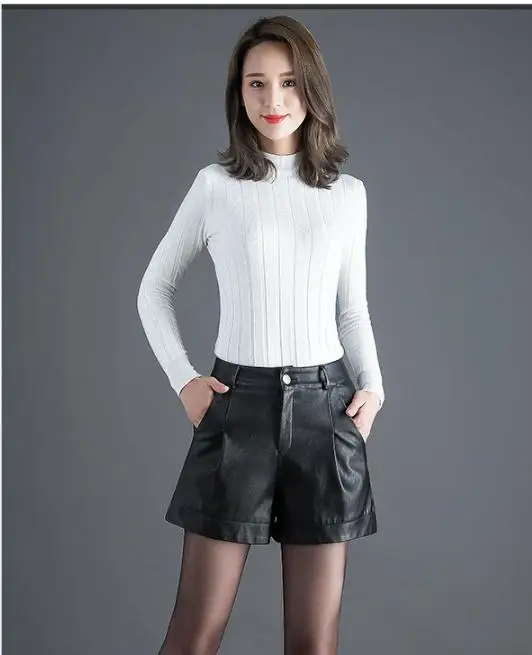 Шорты женские из экокожи с широкими штанинами пикантные кожаные короткие штаны завышенной талией большие
