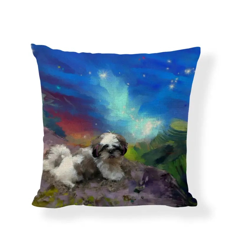 Милые Чехлы для подушек серии Shih Tzu, картина маслом, Детский Милый принт с собакой, наволочка для подушки, домашний декор, наволочка для дивана - Цвет: 5