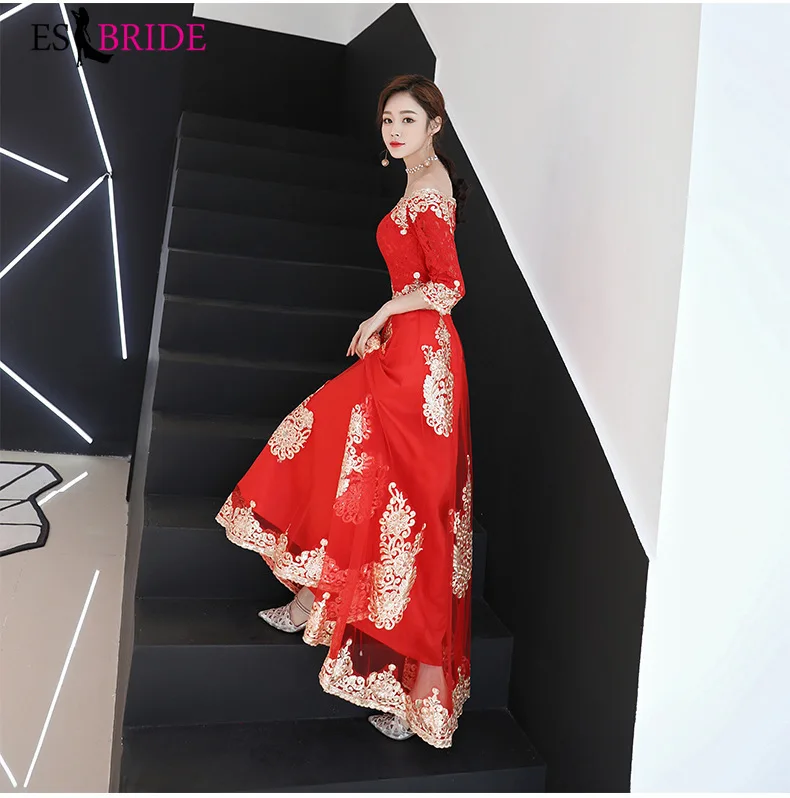 Великолепные Длинные красные вечерние платья Новое поступление 2019 кружевные с