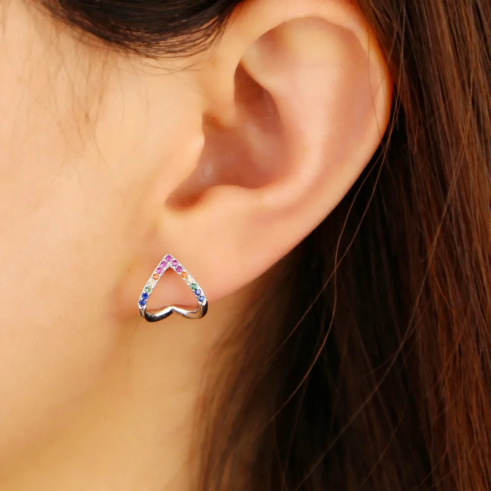 Красочные прозрачные cz полые серьги в форме сердца многоцветные CZ уникальные