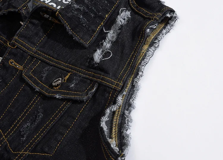 Idopy Новое поступление мужские черные джинсовый жилет Однобортный с эффектом