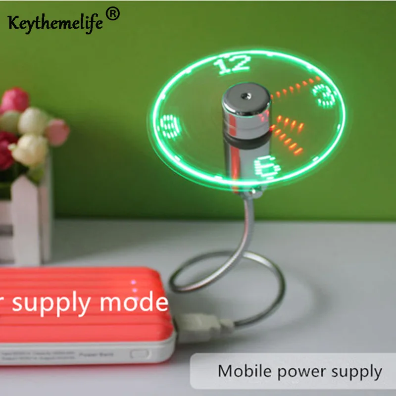 Keythemelife USB LED мини часы дисплей светящийся вентилятор лето в режиме реального