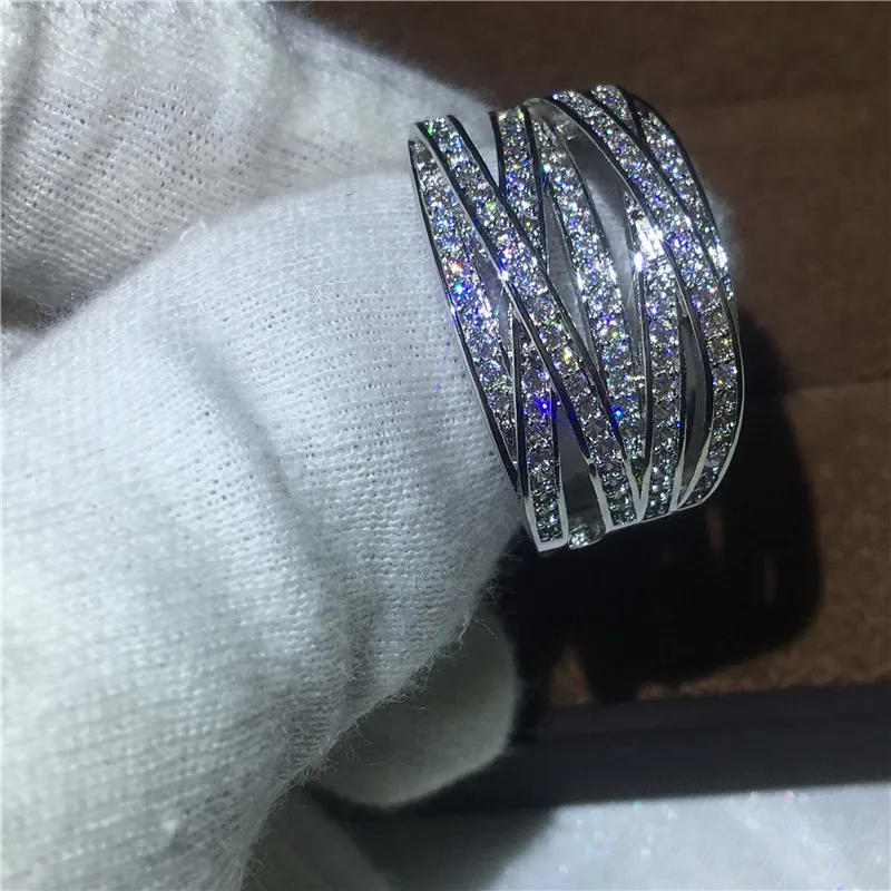 Luxury Women Fashion jewelry AAAAA zircon Cz White Gold Filled Cross Engagement wedding band ring for women men Gift | Украшения и