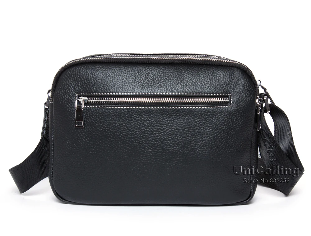 Модная мужская кожаная сумка на тройной молнии горизонтальная из натуральной