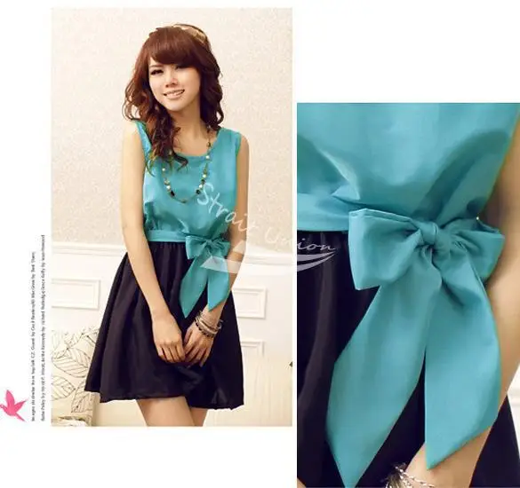 Women's Stylish Crew Neck Sleeveless Temperament snow spins have belt/dress/skirt /women's Chiffon dress free shipping 3804 | Женская