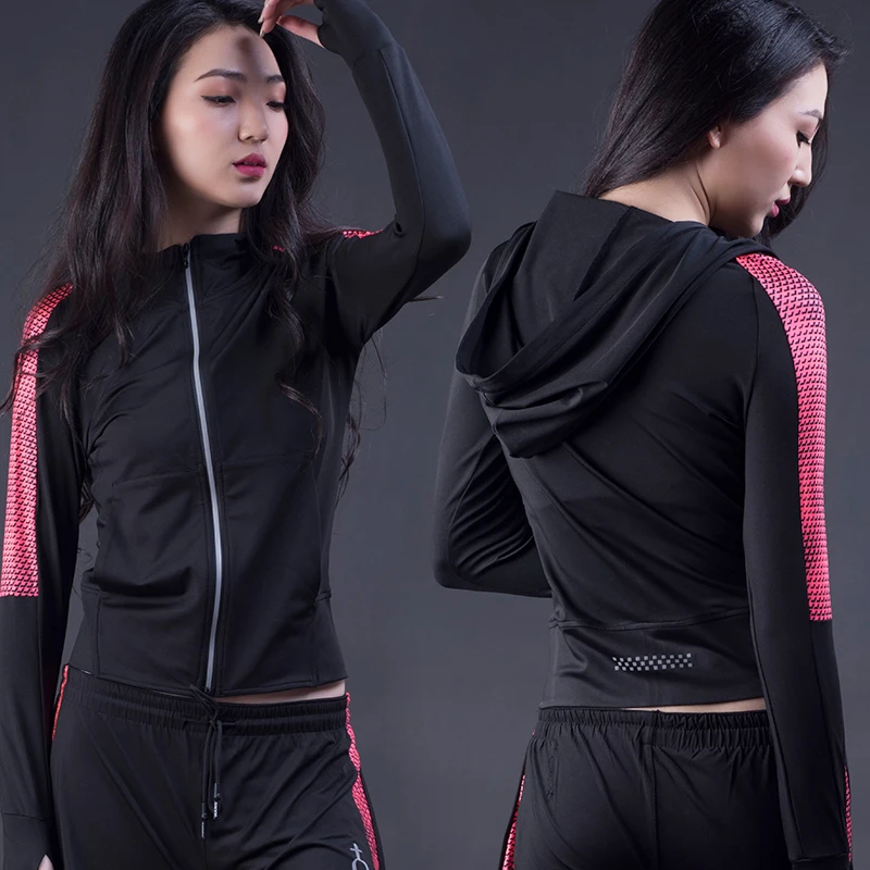 JINXIUSHIRT Черная Женская куртка с капюшоном для бега длинным рукавом толстовка