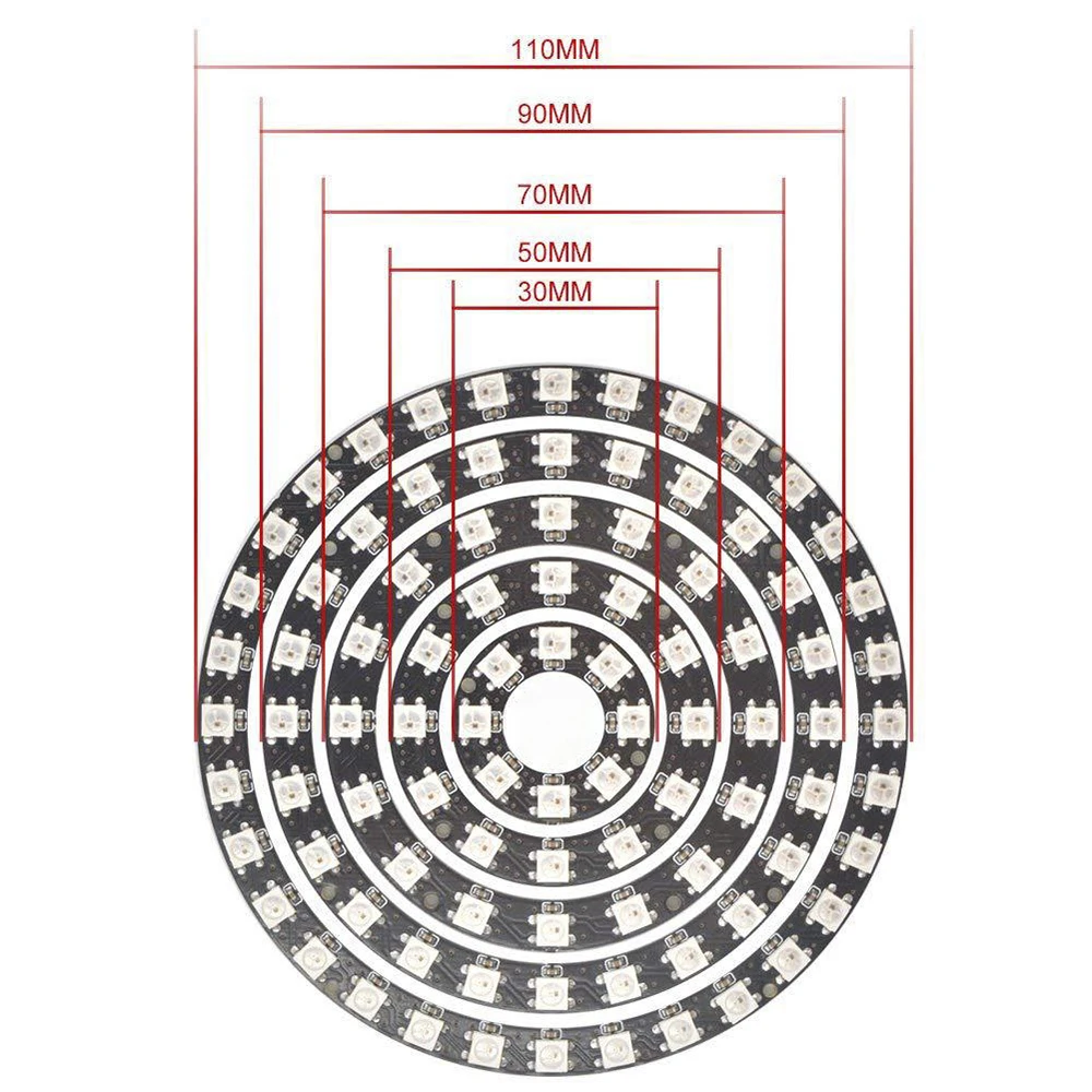 Светодиодный DIY Ring 8 12 24 35 45 бит светодиодный s WS2812B SK6812 5050 встроенный RGB адресуемый