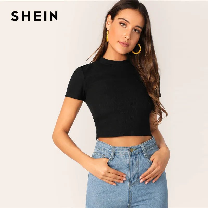 SHEIN Короткий Топ С Перекрещенной Спинкой Женский Летний Черный Топ С Коротким Рукавом