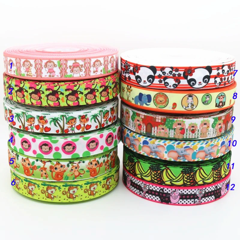 7/8 ''Бесплатная доставка обезьяна животные фрукты напечатанные grosgrain ленты