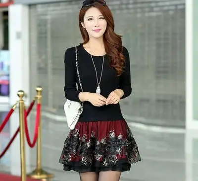 Новинка женское трикотажное платье свитер с имитацией двух предметов|sweater dress|long