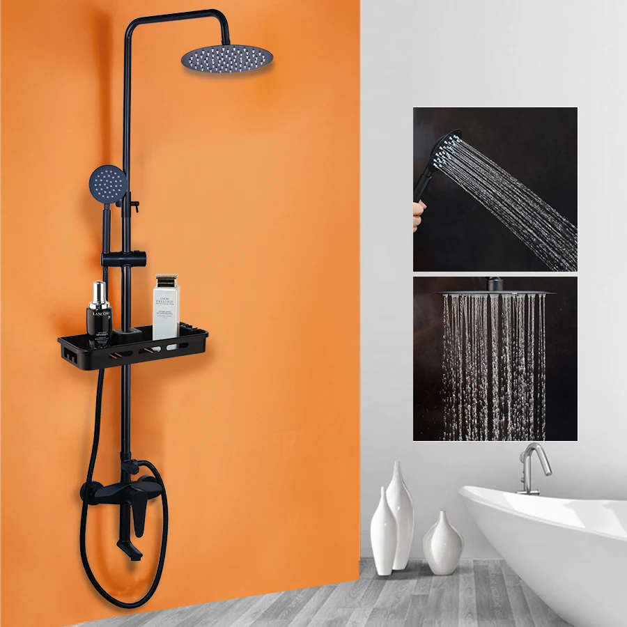 Shower C4 Monite матовый черный дождевой смеситель для душа, набор Однорычажный смеситель для ванны, смеситель для душа с полкой для хранения, смеситель для душа, водопроводный кран - Цвет: Shower C4