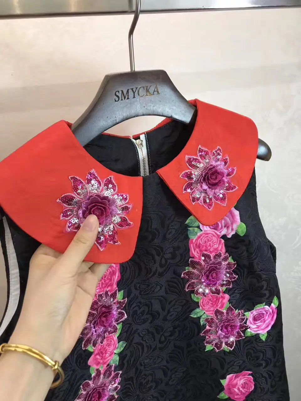 2017 летняя модная новинка бутик рукавов трехмерный цветок ногтей блестки кошка