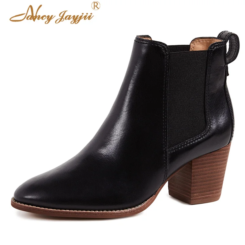 

Nancyjayjii Black Brown Classic Women’S Chelsea Ankle Boots Almond Toe Super High Block Chunky Heels Ladies Winter Booties Shoes