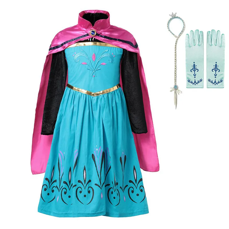 Dress Set-2 Коронация Эльзы платье с накидкой для девочка-Принцесса Вечерние детские весенние Косплей вечерние школьные игры Костюм Эльзы день рождения фантазия - Цвет: Dress Set-2