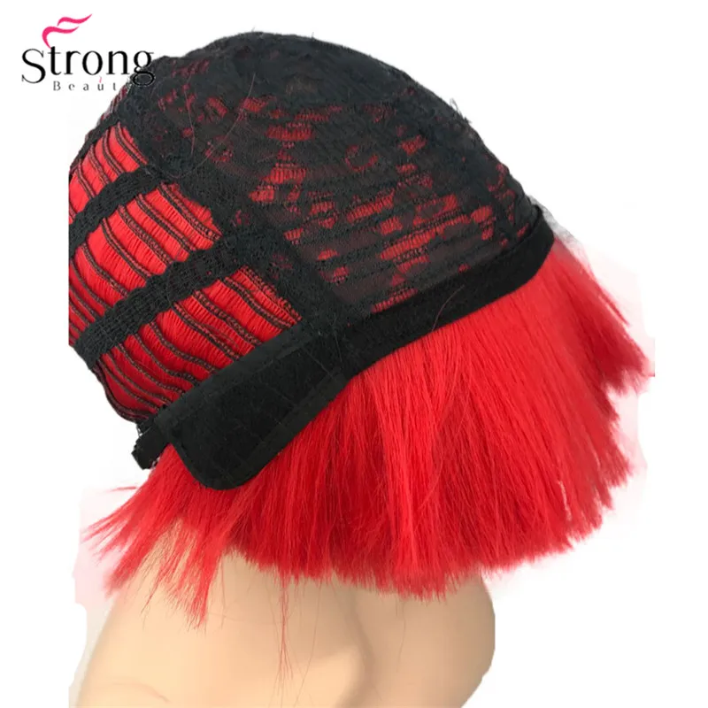 StrongBeauty короткий боб синтетический парик Shroom прическа красная чаша стрижка красные черные светлые белые парики