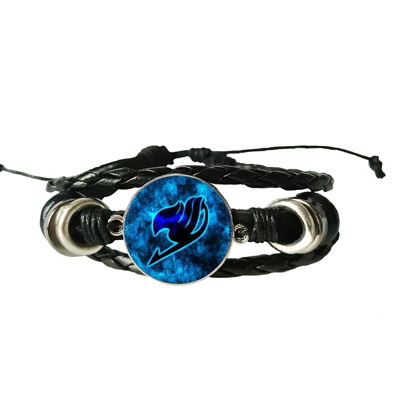 Стили Fairy Tail логотип стеклянный браслет с пулями для женщин/мужчин кожаный
