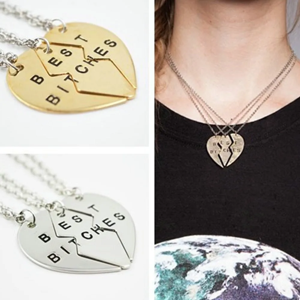 3 шт./компл. колье с разбитым сердцем серебряная позолоченная цепочка BFF Подвеска