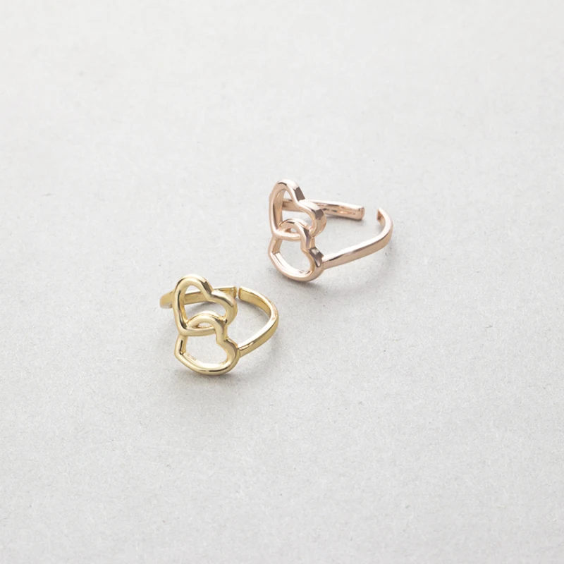 Розовое золото Цвет Регулируемый двойной сердце переплелись кольцо для Для