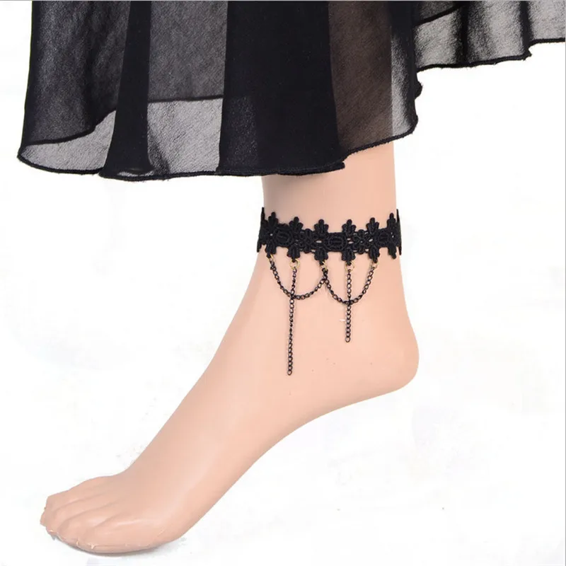 Дамы Заявление Кружево кулон ботильоны с цепочкой браслет модные черные