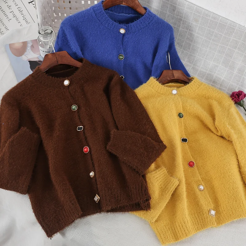 2019 new fashion women's sweater winter loose long-sleeved warm thick mohair knit 2691 |