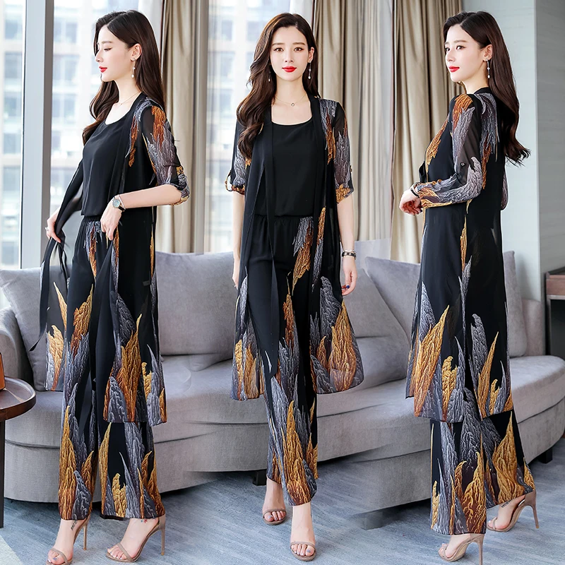 Комплект из 3 предметов женский длинный кардиган с вышивкой пальто + топ на