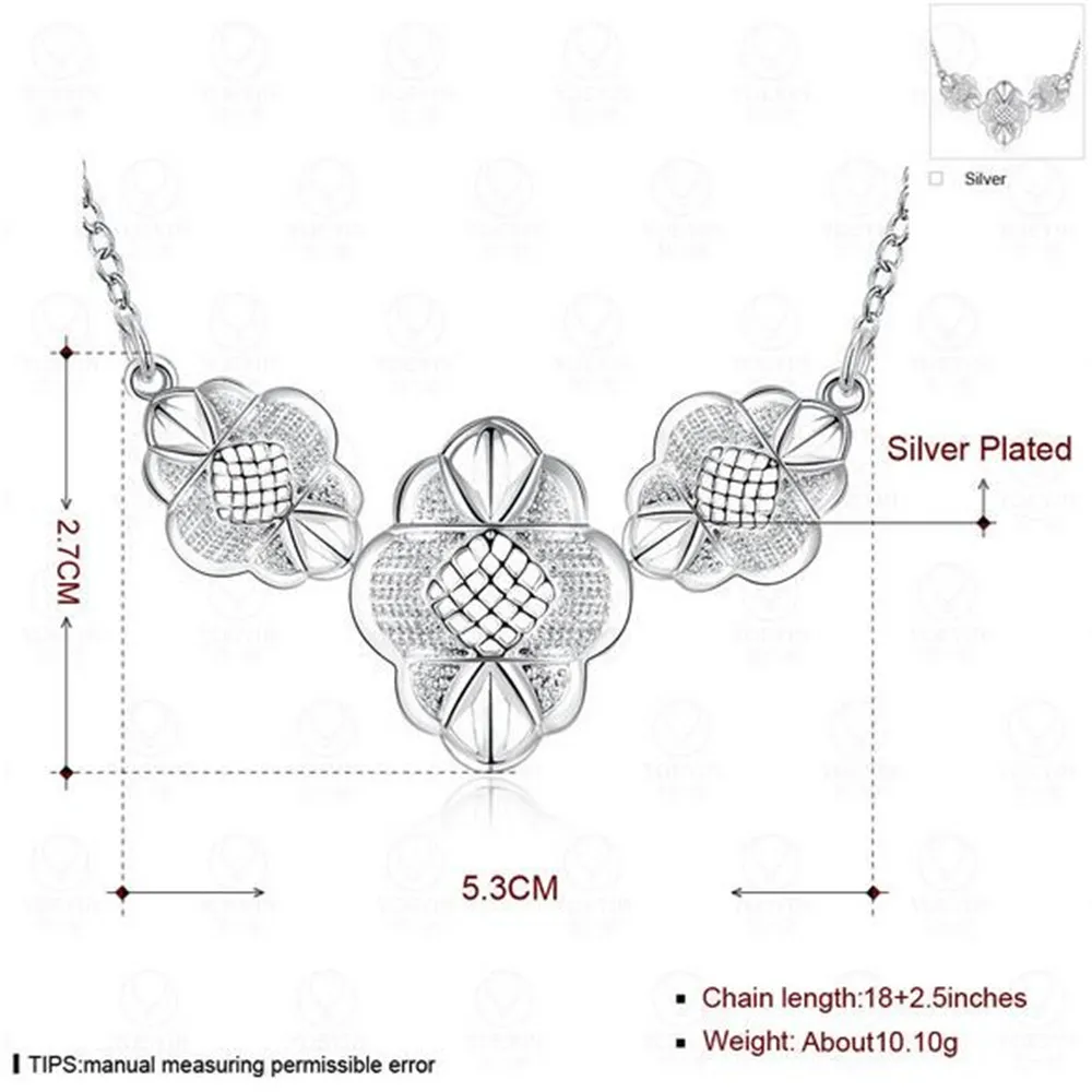 925 Sterling Silver colorFlower Necklace fashion silver chain clavicle short Necklaces &amp Pendants for women collar fine jewelry |