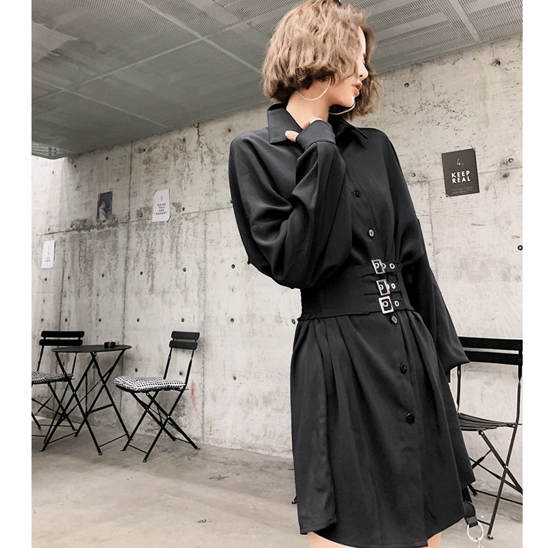 Cheerart черное платье рубашка с корсетом туника длинным рукавом Готическая