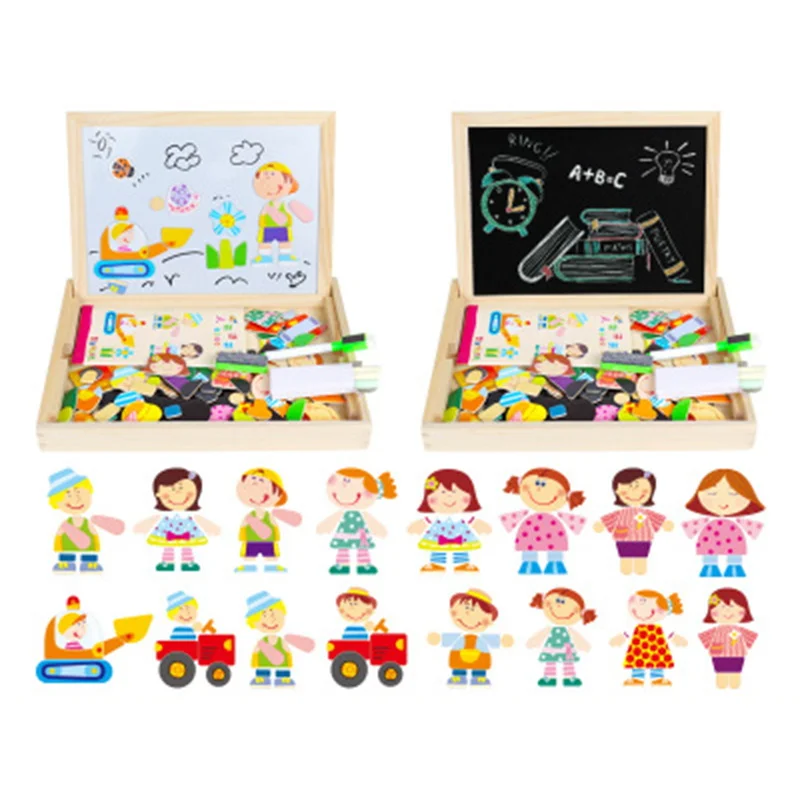 Educational Wooden Magnetic Toys Children 3D Puzzle Figure /Animals/Vehicle Drawing Board Learning Wood Toys For Kids Toys Gifts - Цвет: cartoon characters