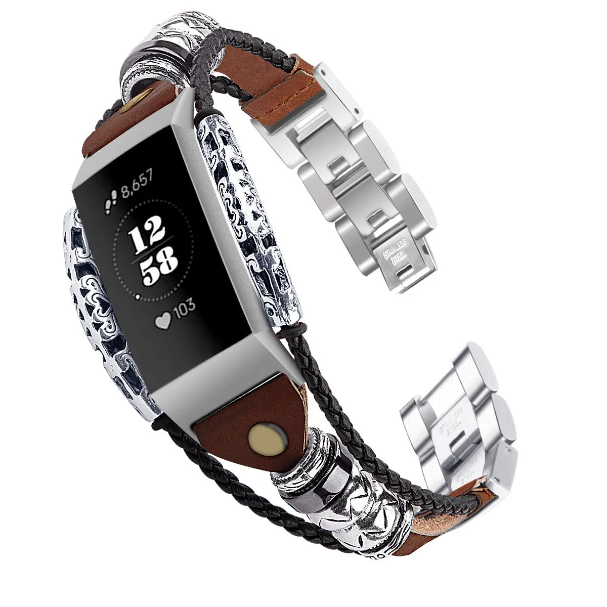 Ремешок для часов Fitbit Charge 3 Ретро из натуральной кожи металлический сменный ремешок для Fitbit Charge 3 браслета - Color: B Style Brown