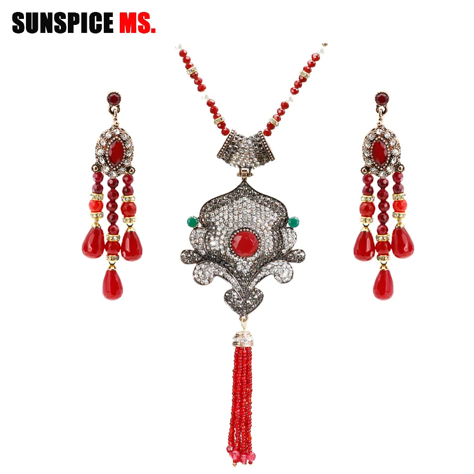 SUNSPICE MS модная индийская бусина комплекты из серег и ожерелий горный хрусталь для