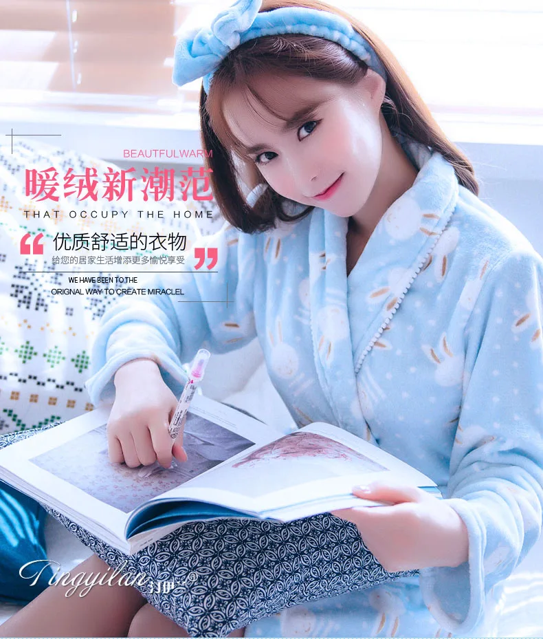 Женские халаты, большие размеры, фланелевые, корейские, Kawaii, с длинным рукавом, толстые, теплые, для сна, мягкий халат, для женщин, простой, высокое качество