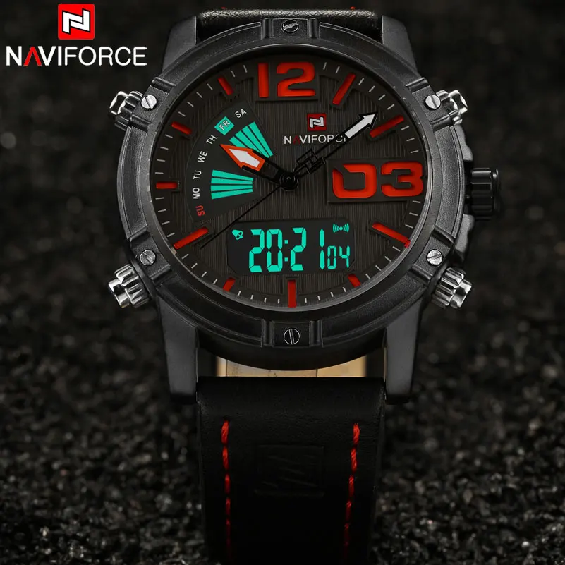 NAVIFORCE Брендовые Часы с двойным дисплеем Мужские Спортивные кварцевые