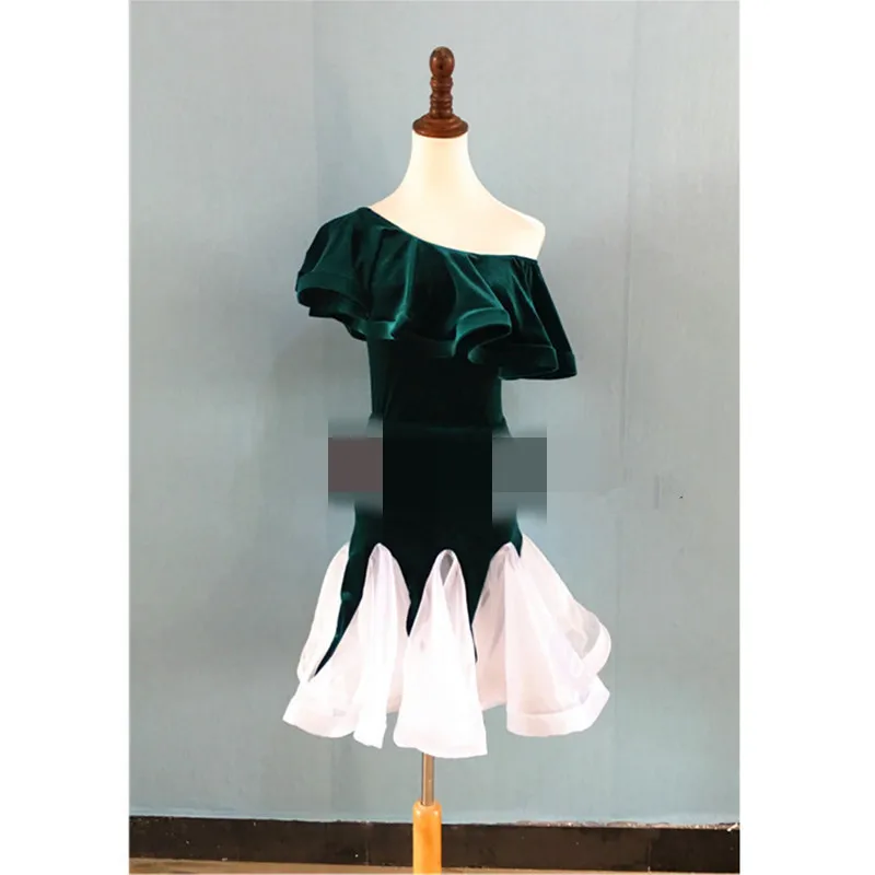 2017 платье для латиноамериканских танцев девочек 3 цвета с цветами зеленый черный