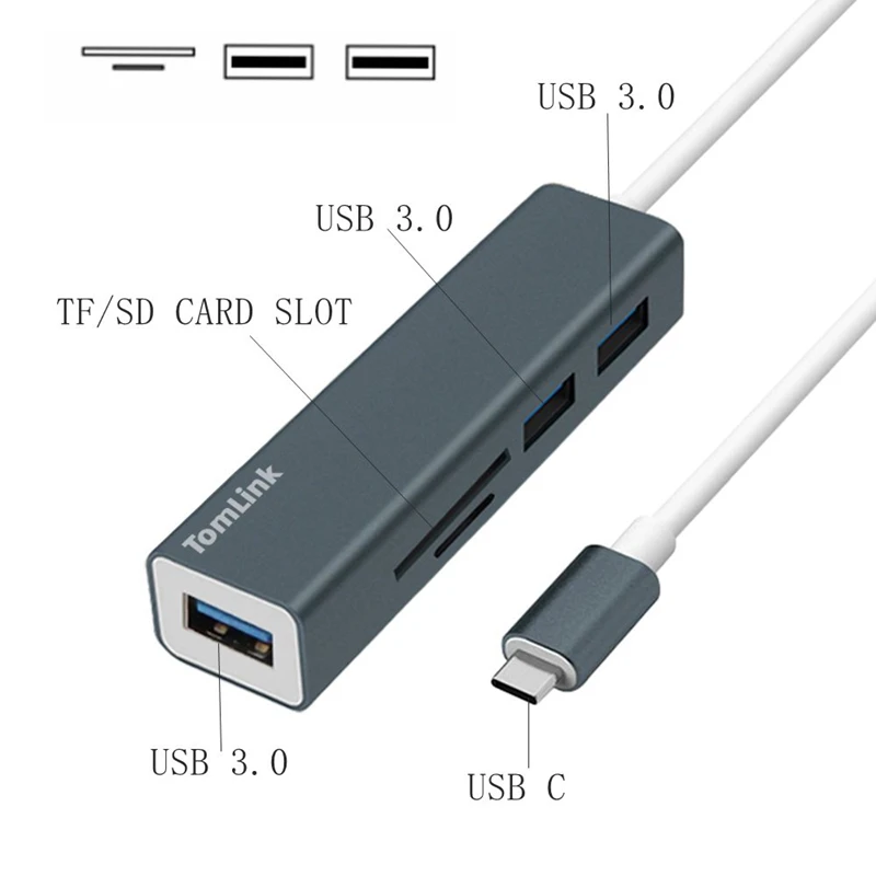ITSYH USB-C toCARD READER+3x USB 3.0 HUB Multi-Fuctio ADAPTER- Adapter for MacBook WinXP/7/8/Vista C to SD/TF Card Reader |
