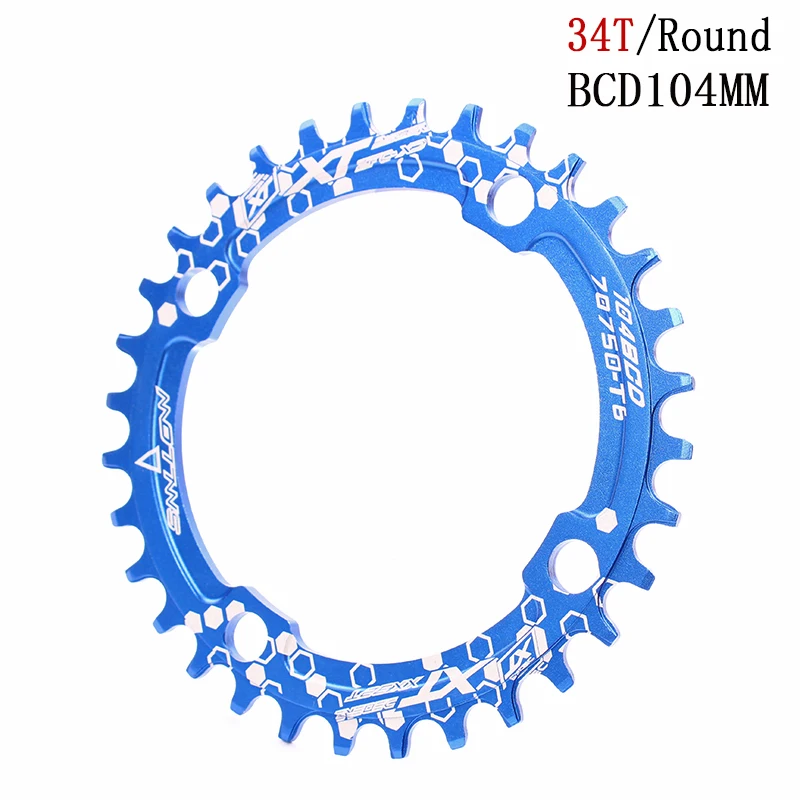 Велосипедный Кривошип 104BCD круглой формы, узкий широкий 32 T/34 T/36 T/38 T MTB, велосипедная цепь, велосипедная цепь, круг, шатун, одна пластина - Цвет: blue round 34T