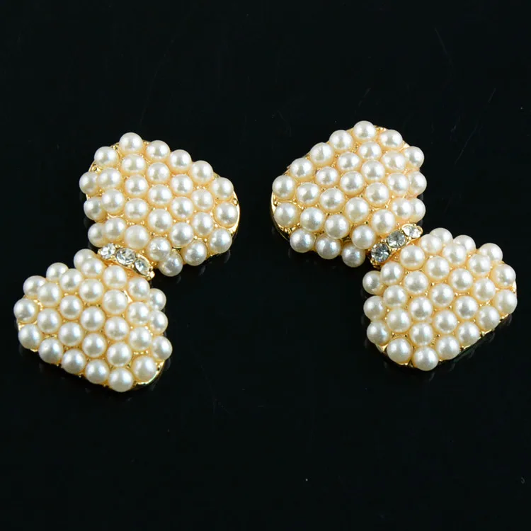 100 шт./лот сплав бант цветы жемчужные пуговицы 30 мм Золотой со стразами для волос